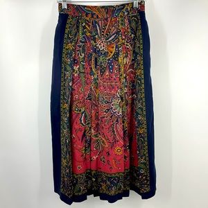 Vintage 1980s Geiger Bold Floral Pleated Wool Midi Skirt Size 36 Measurements